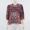 มิกิโกะ เสื้อเบลาส์คอวี แขน 3 ส่วน ผ้าพีชสกิน