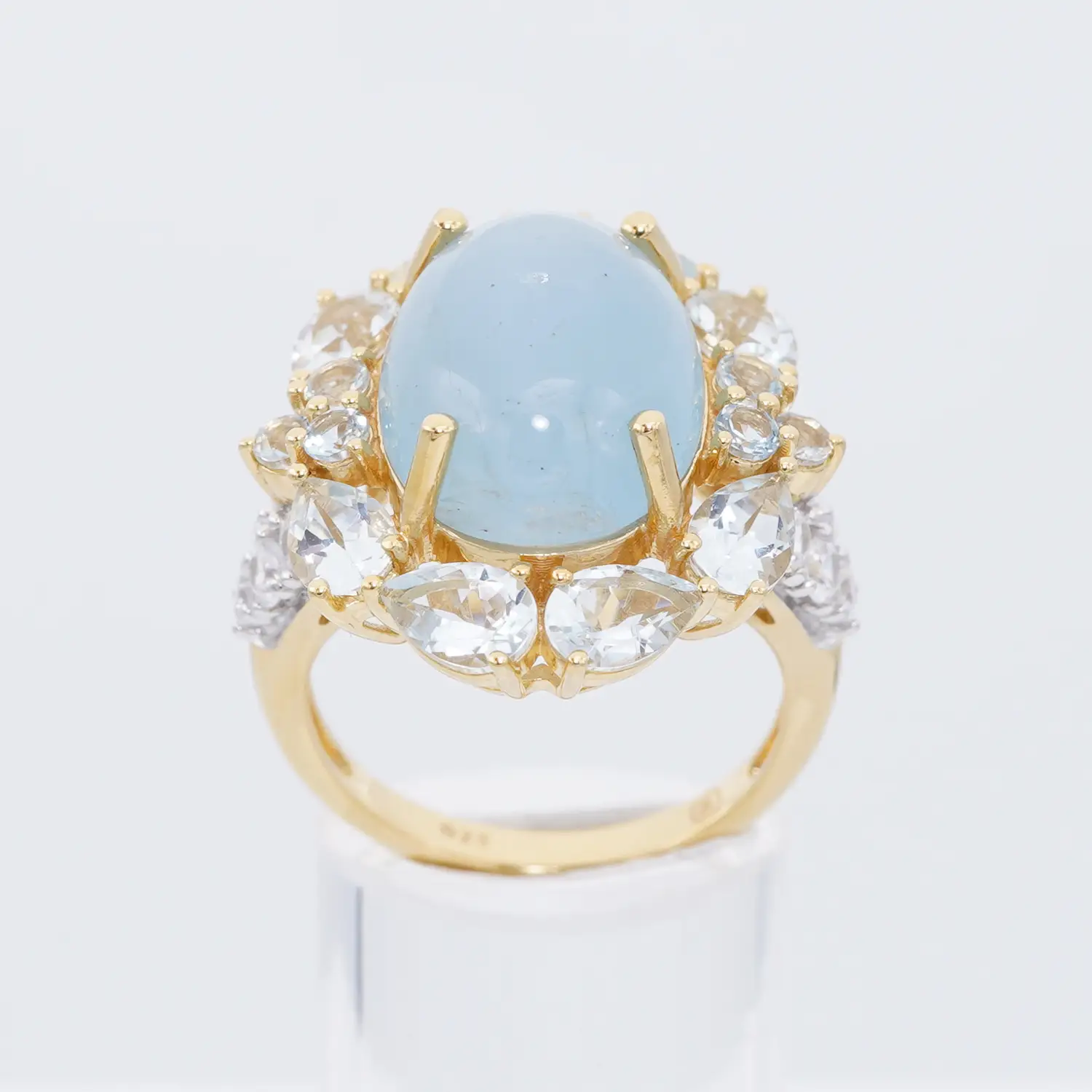 แหวนเงิน925 ชุบทอง10K ประดับอะความารีน และเซอร์คอนสีขาว - Image 3
