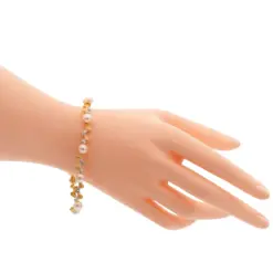 รัสเซลล์ แฟมิลี่ สร้อยข้อมือเงิน925 ชุบทอง10K ประดับมุกน้ำจืด และเพชร CZ สีขาว