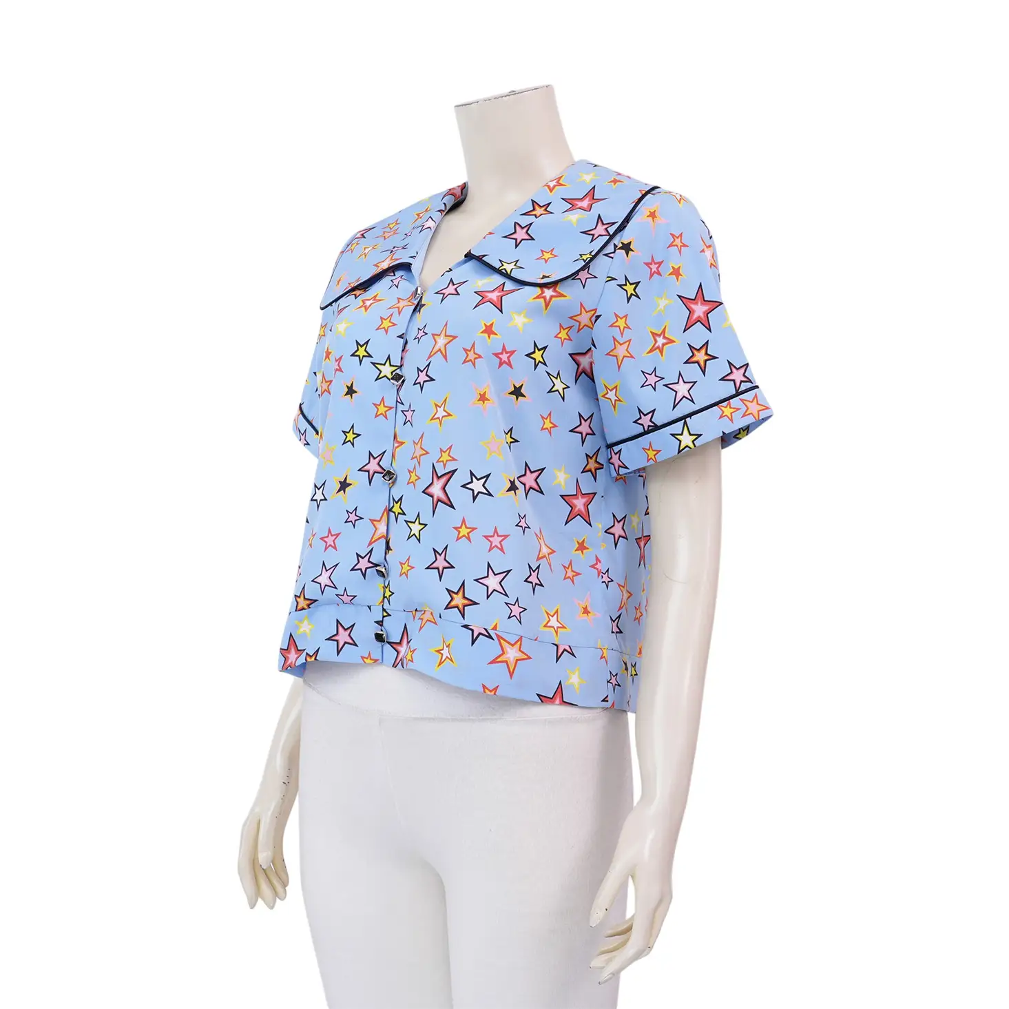 อะมิร่า เสื้อคอวีแต่งปก แขนสั้นทรงกระบอก ผ้าพีชสกิน - Image 2