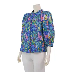 มินนะ เสื้อเบลาส์คอตั้ง แขนพองยาว 5 ส่วน พิมพ์ลายดอกไม้ - Image 2