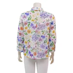 มินนะ เสื้อคอปก แขนกระบอกยาว 5 ส่วน ผ้าทอเมทัลลิกชายน์ พิมพ์ลายดอกไม้ - Image 3