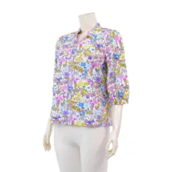 มินนะ เสื้อเบลาส์คอตั้ง ผ่าหน้าทรง V แขนพองยาว 4 ส่วน พิมพ์ลายดอกไม้ - Image 2