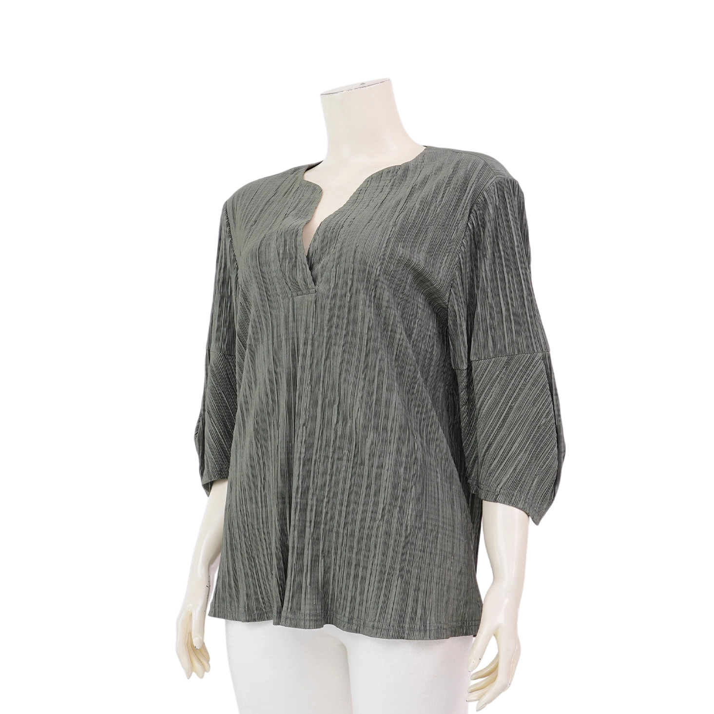 มิกิโกะ เสื้อเบลาส์คอวี แขนกระบอกยาว 3 ส่วน ผ้าพลีทแฟนซี - Image 2