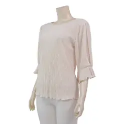 มิกิโกะ เสื้อเบลาส์คอปาด แขนกระบอกยาว 3 ส่วน แต่งระบาย ผ้าพลีทแฟนซี - Image 2