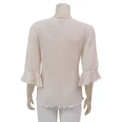 มิกิโกะ เสื้อเบลาส์คอปาด แขนกระบอกยาว 3 ส่วน แต่งระบาย ผ้าพลีทแฟนซี - Image 3