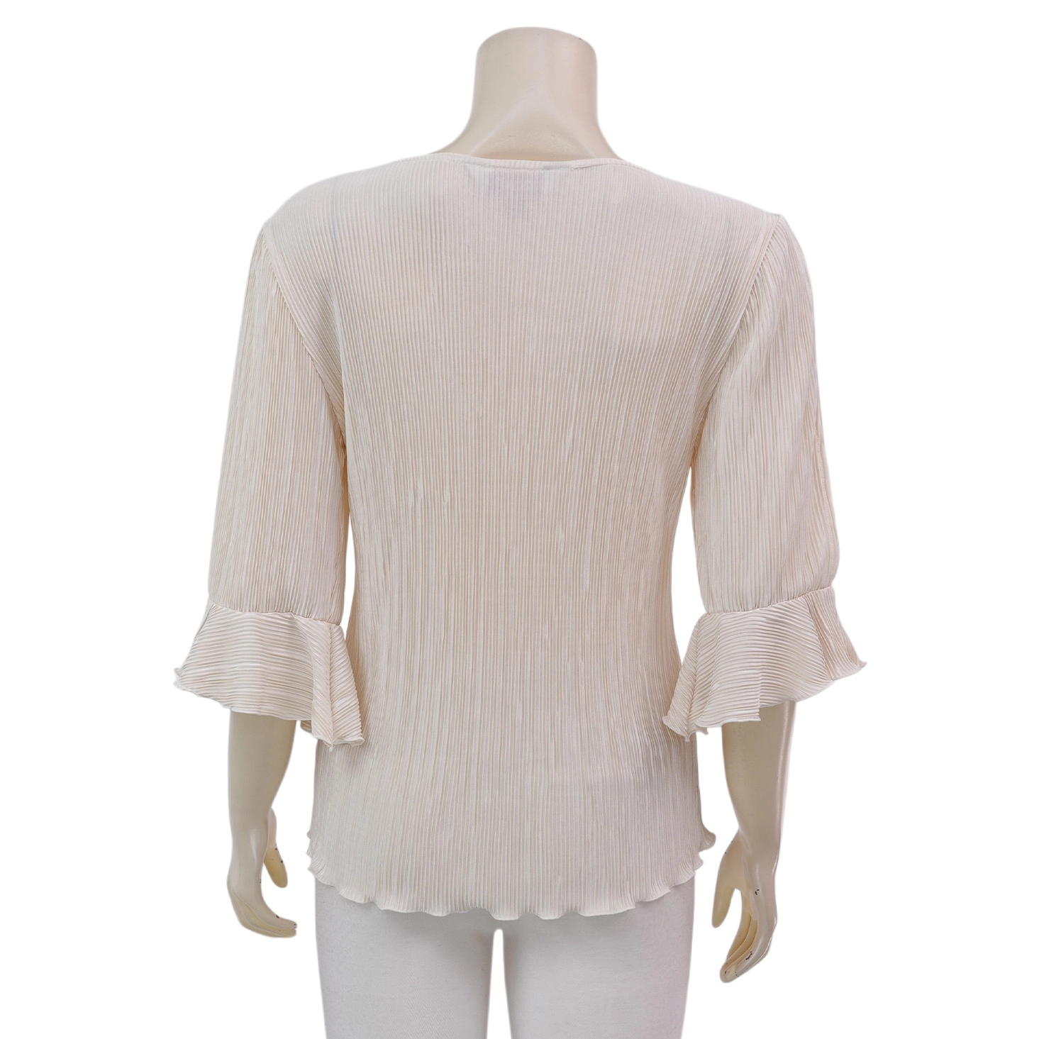 มิกิโกะ เสื้อเบลาส์คอปาด แขนกระบอกยาว 3 ส่วน แต่งระบาย ผ้าพลีทแฟนซี - Image 3