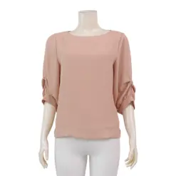 มิกิโกะ  เสื้อเบลาส์คอปาด แขนกระบอกยาว 4 ส่วน ผ้าชีฟองชีราเมนท์