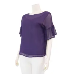 มิกิโกะ  เสื้อเบลาส์คอปาด แขนสั้นทรงระบาย ผ้าชีฟองอังโกร่า - Image 2
