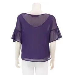 มิกิโกะ  เสื้อเบลาส์คอปาด แขนสั้นทรงระบาย ผ้าชีฟองอังโกร่า - Image 3