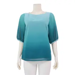 มิกิโกะ  เสื้อเบลาส์คอปาด แขนกระบอกยาว 3 ส่วน ผ้าชีฟองสีเขียว
