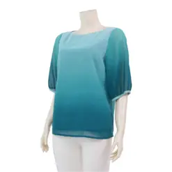 มิกิโกะ  เสื้อเบลาส์คอปาด แขนกระบอกยาว 3 ส่วน ผ้าชีฟองสีเขียว - Image 2