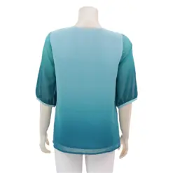 มิกิโกะ  เสื้อเบลาส์คอปาด แขนกระบอกยาว 3 ส่วน ผ้าชีฟองสีเขียว - Image 3