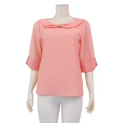 มิกิโกะ  เสื้อเบลาส์คอปาด แขนกระบอกยาว 3 ส่วน ผ้าชีฟองเมทัลลิก สีโอลด์โรส