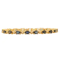 ศอศารา เจมส์ สร้อยข้อมือเงิน925  ชุบทอง18K แบบเทนนิส ประดับเขียวส่อง และเซอร์คอนสีขาว - Image 2