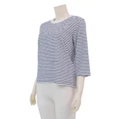 ไอ ไอ เอ็ม เค เสื้อเบลาส์คอกลม แขนกระบอกยาว 4 ส่วน ผ้าเจอร์ซีย์ทอลายทาง - Image 2