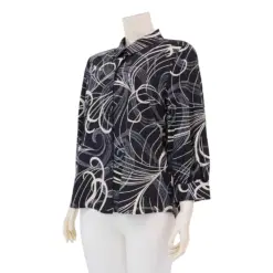 มินนะ เสื้อคอปก แขนกระบอกยาว 5 ส่วน ผ้าซอฟท์แมตต์ซาติน พิมพ์ลายกราฟิก - Image 2