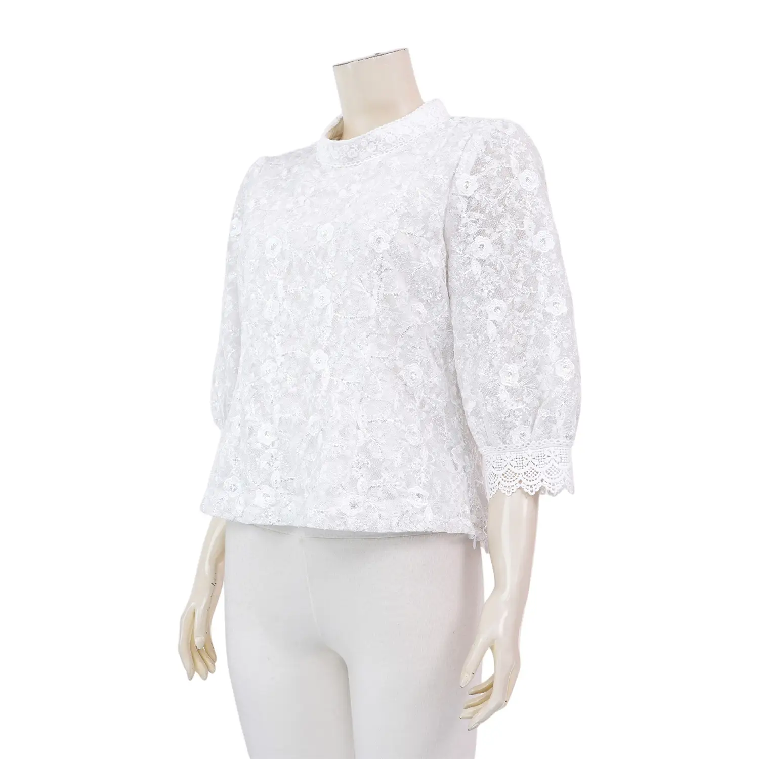 มินนะ เสื้อเบลาส์คอตั้ง แขนพองยาว 5 ส่วน ผ้าลูกไม้ปักลายแฟนซีแต่งเลื่อม - Image 3
