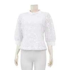 มินนะ เสื้อเบลาส์คอตั้ง แขนพองยาว 5 ส่วน ผ้าลูกไม้ปักลายแฟนซีแต่งเลื่อม - Image 2