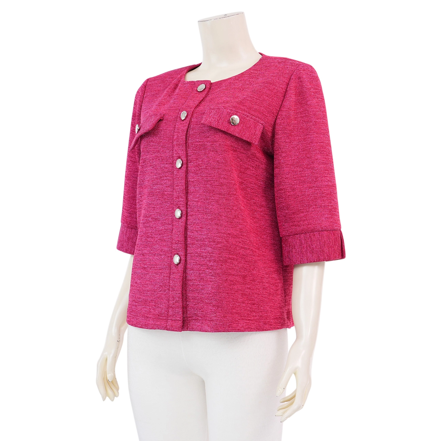 อะมิร่า เสื้อคอปาด ผ่าหน้าติดกระดุม แขน 3 ส่วน ผ้ายืดเมทัลลิก - Image 2