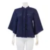 เซ้าท์ แฟบริค เสื้อคอจีน แต่งระบายสาบหน้า แขนยาว 4 ส่วน ผ้าลูกไม้สีกรมท่า