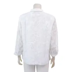 มิกซ์ เซลฟ์ เสื้อคอปก แขนพองยาว 5 ส่วน ผ้าชีฟองเบิร์นเอาท์ ลายดอกไม้ - Image 3