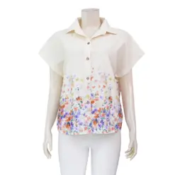 มิลานดา โคลเอ้ เสื้อเชิ้ต แขนสั้น พิมพ์ลายดอกไม้ สไตล์ภาพวาดสีน้ำ