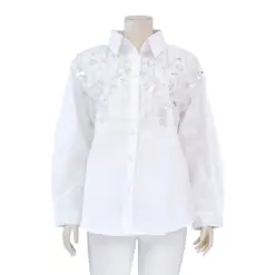 มิลานดา โคลเอ้ เสื้อคอปก แขนยาว ปักลายดอกไม้และใบไม้ - Image 3