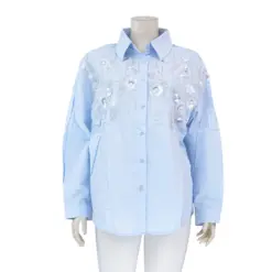มิลานดา โคลเอ้ เสื้อคอปก แขนยาว ปักลายดอกไม้และใบไม้ - Image 2